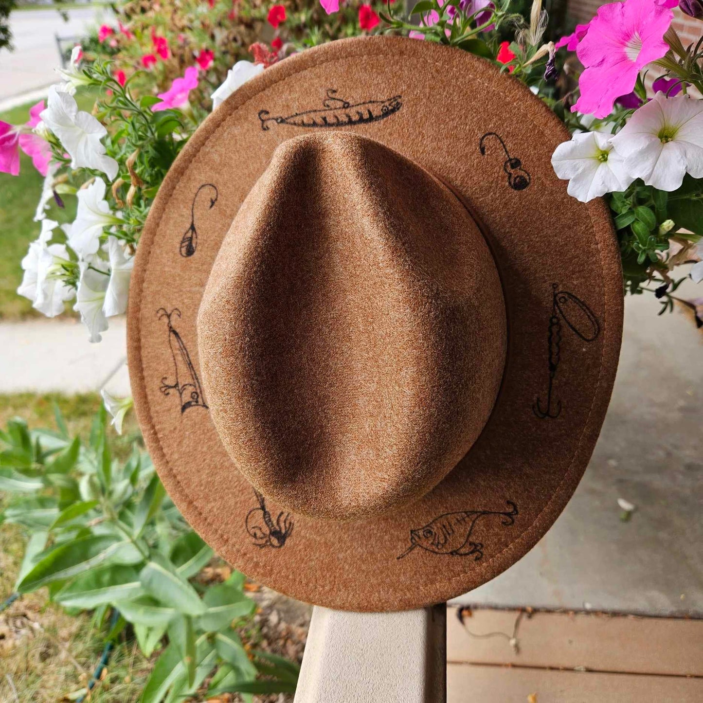 Hand Painted Fishing Lure Adjustable Wool Felt Fedora Hat