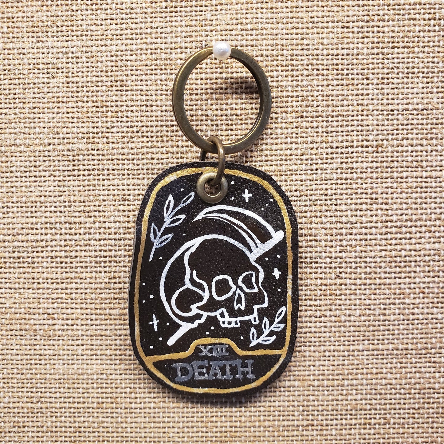 Hand Painted Death Tarot Card Leather Keychain