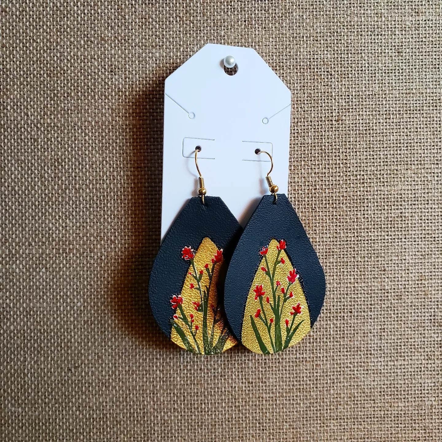Hand Painted Castilleja Paintbrush Flower Leather Earrings