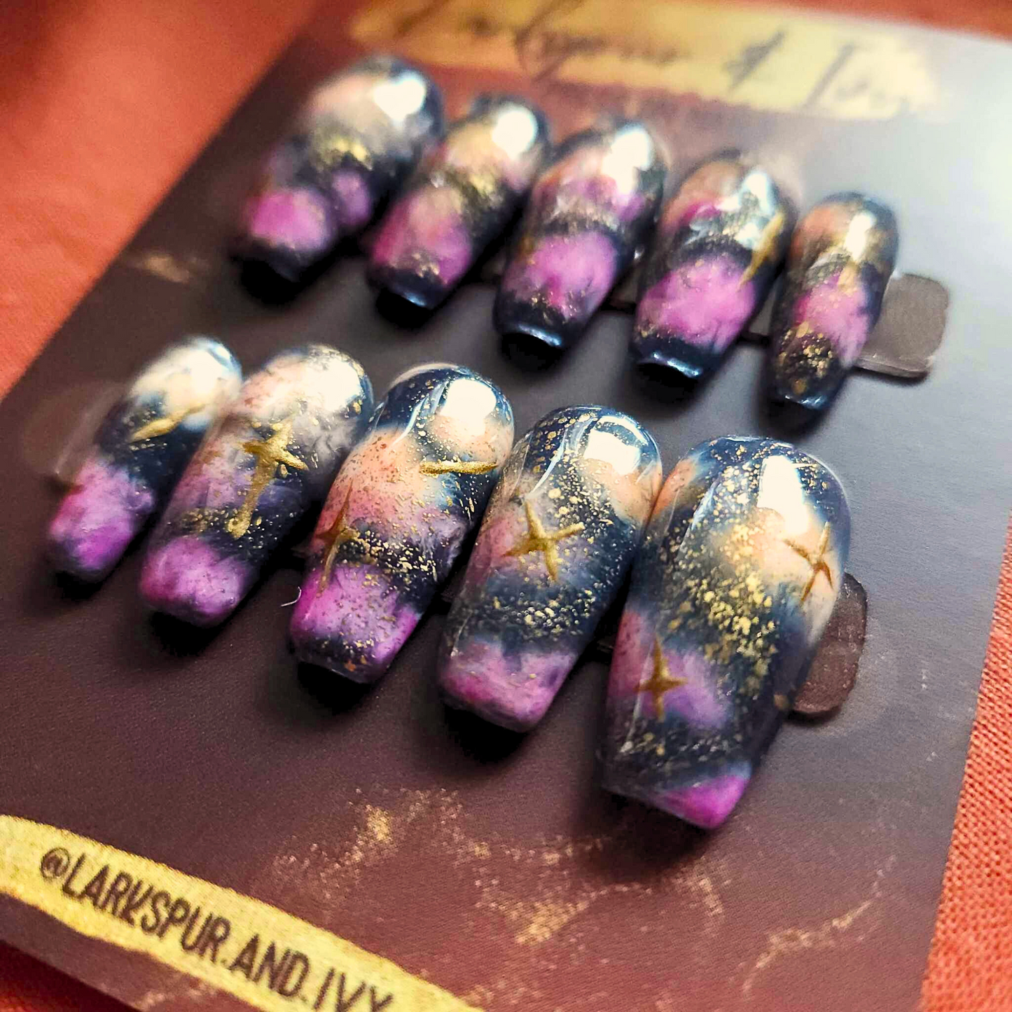 Medium Natural Coffin Sunset Clouds Celestial Renaissance Apres Gel-X Press On Nails