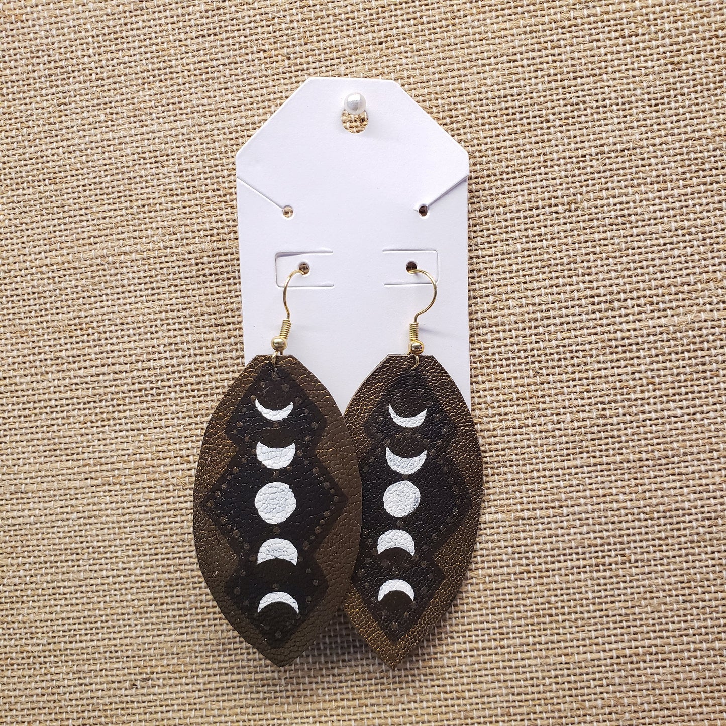 Hand Painted Moon Phases Leather Earrings