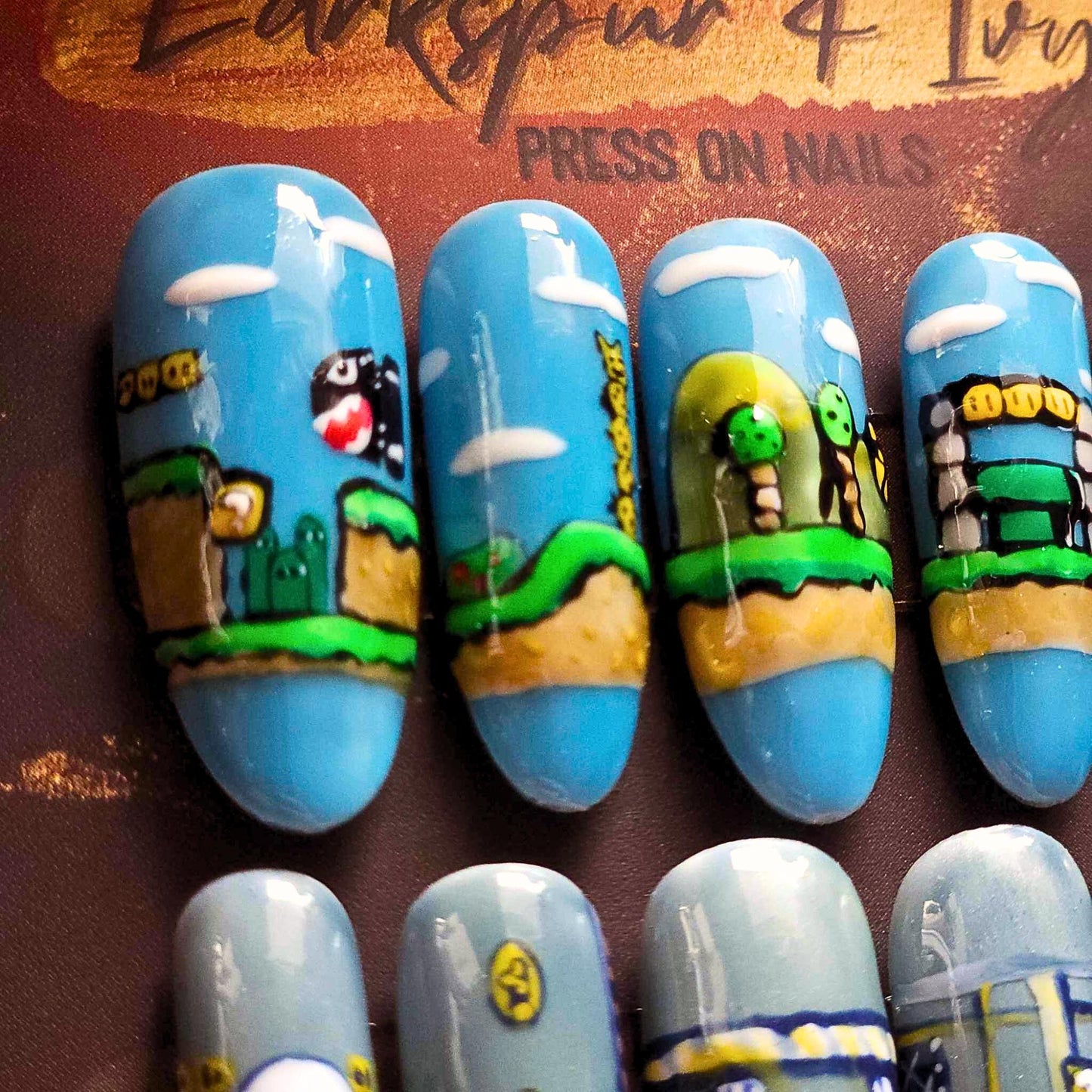 Long Sculpted Almond SUPER MARIO WORLD Apres Gel-X Press On Nails Size Large