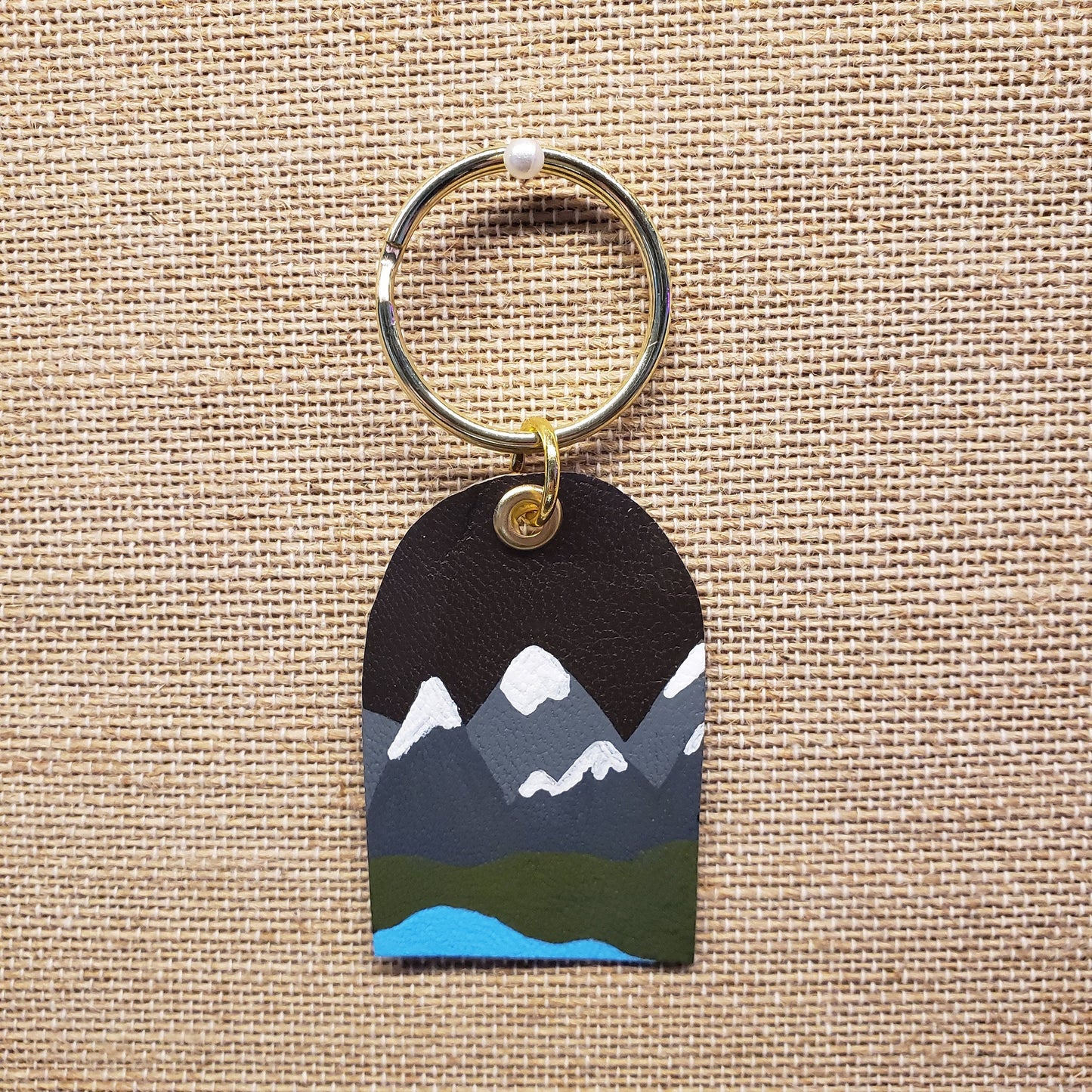 Hand Painted Mountain Leather Keychain