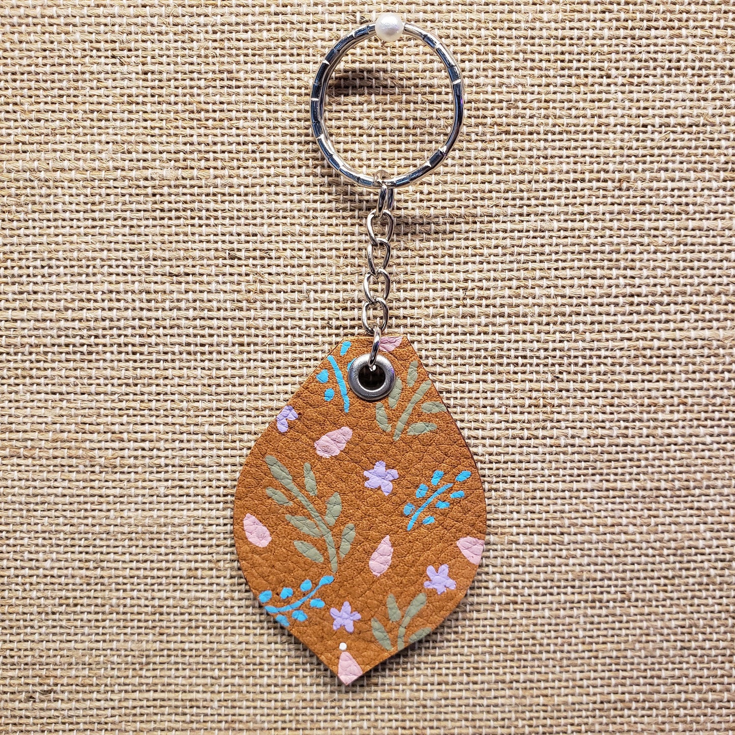 Hand Painted Spring Flower Leather Keychain