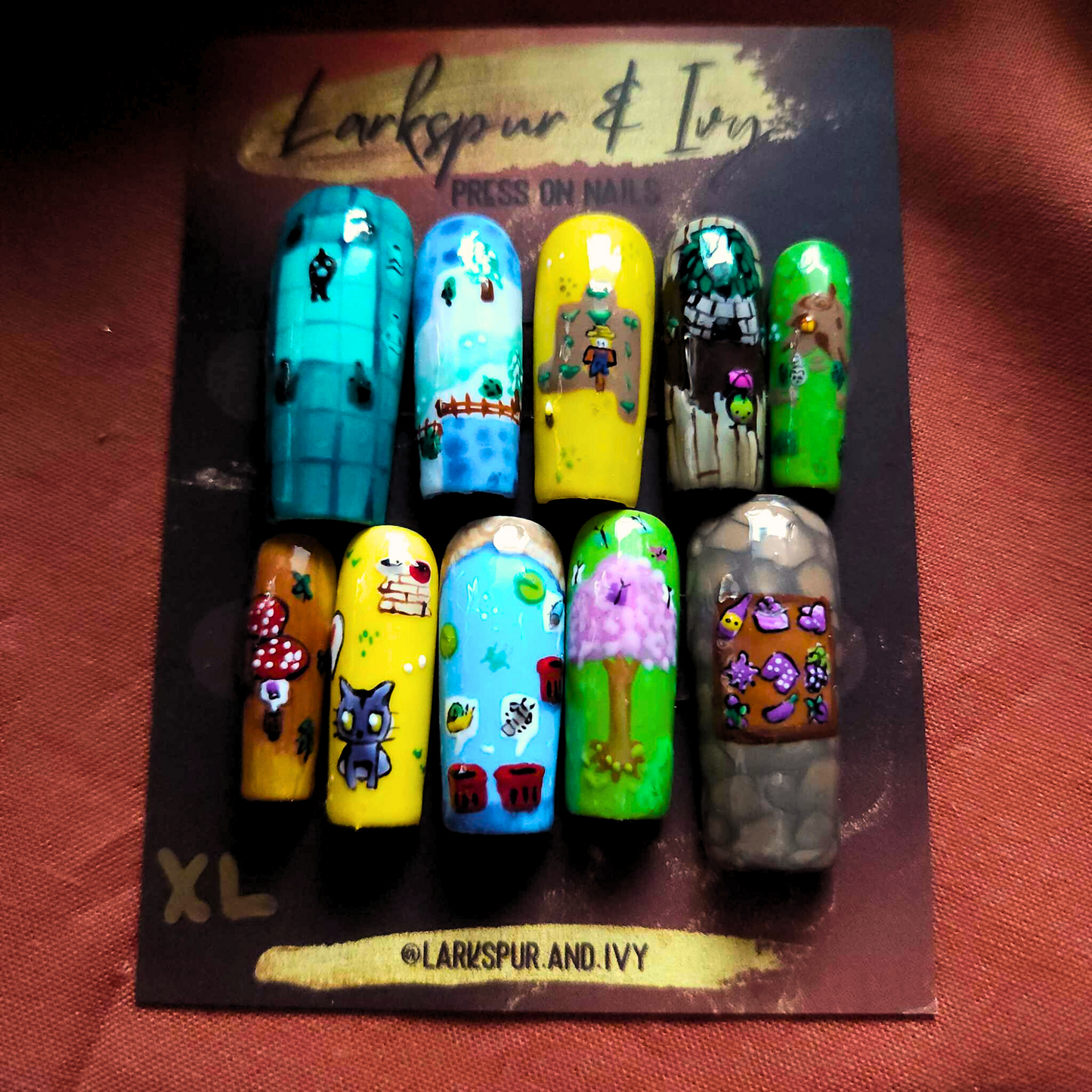 Long Sculpted Square STARDEW VALLEY Fanart Apres Gel-X Press On Nails Size Extra Large