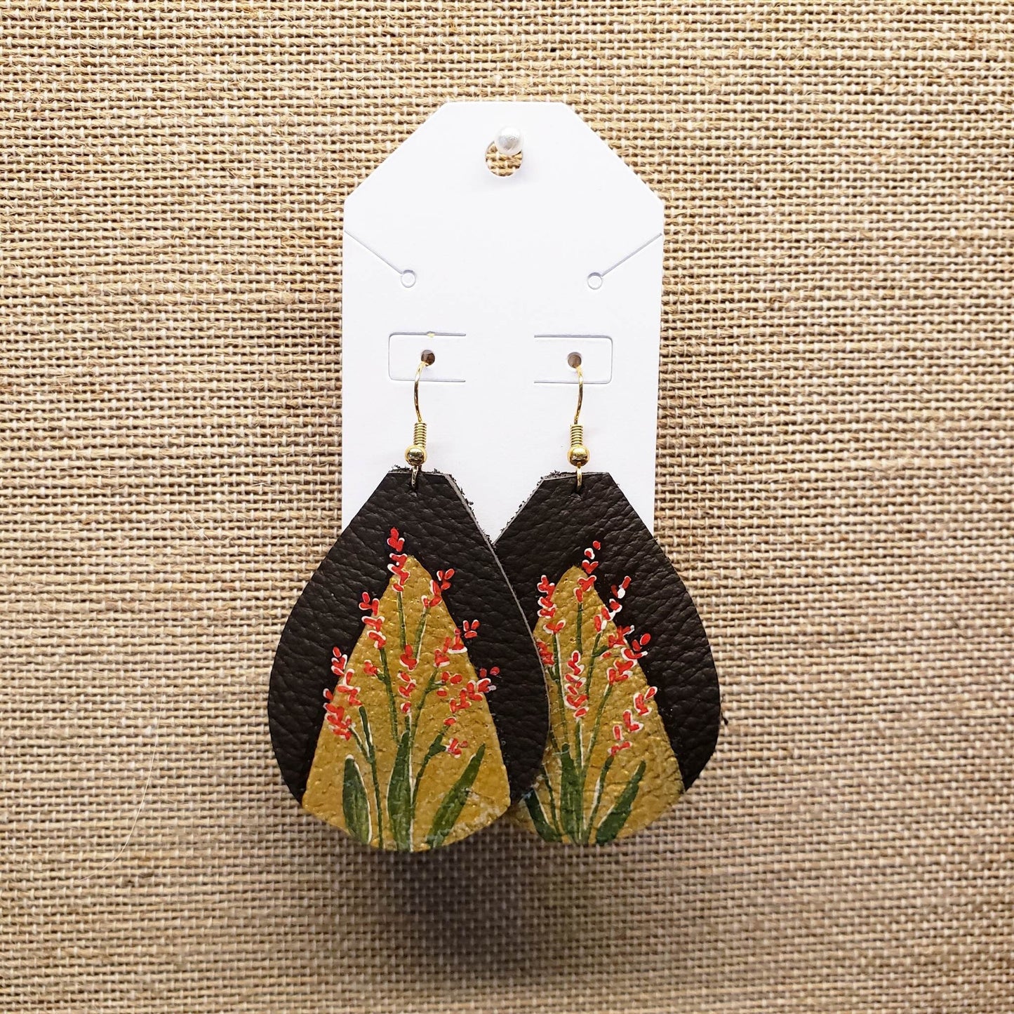 Hand Painted Indian Paintbrush Flower Leather Earrings