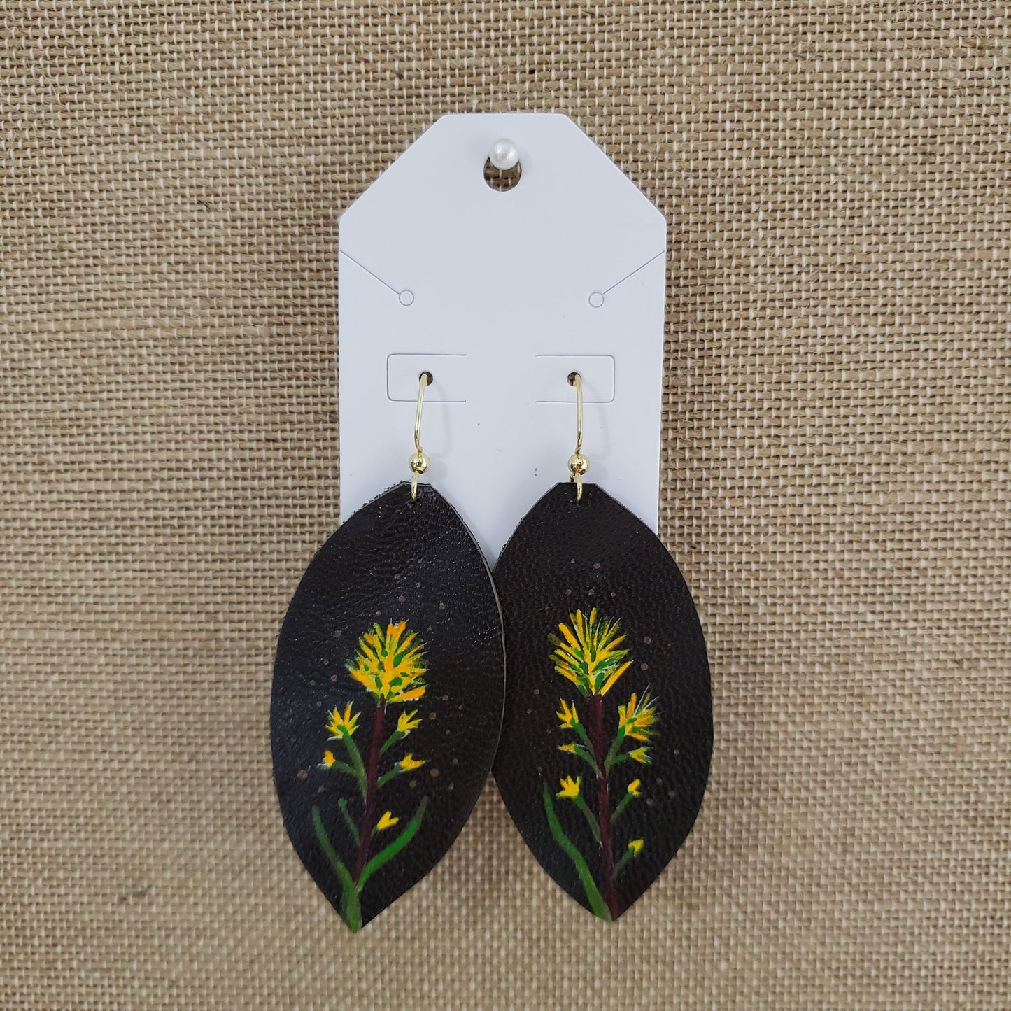 Hand Painted Yellow Indian Paintbrush Flower Leather Earrings