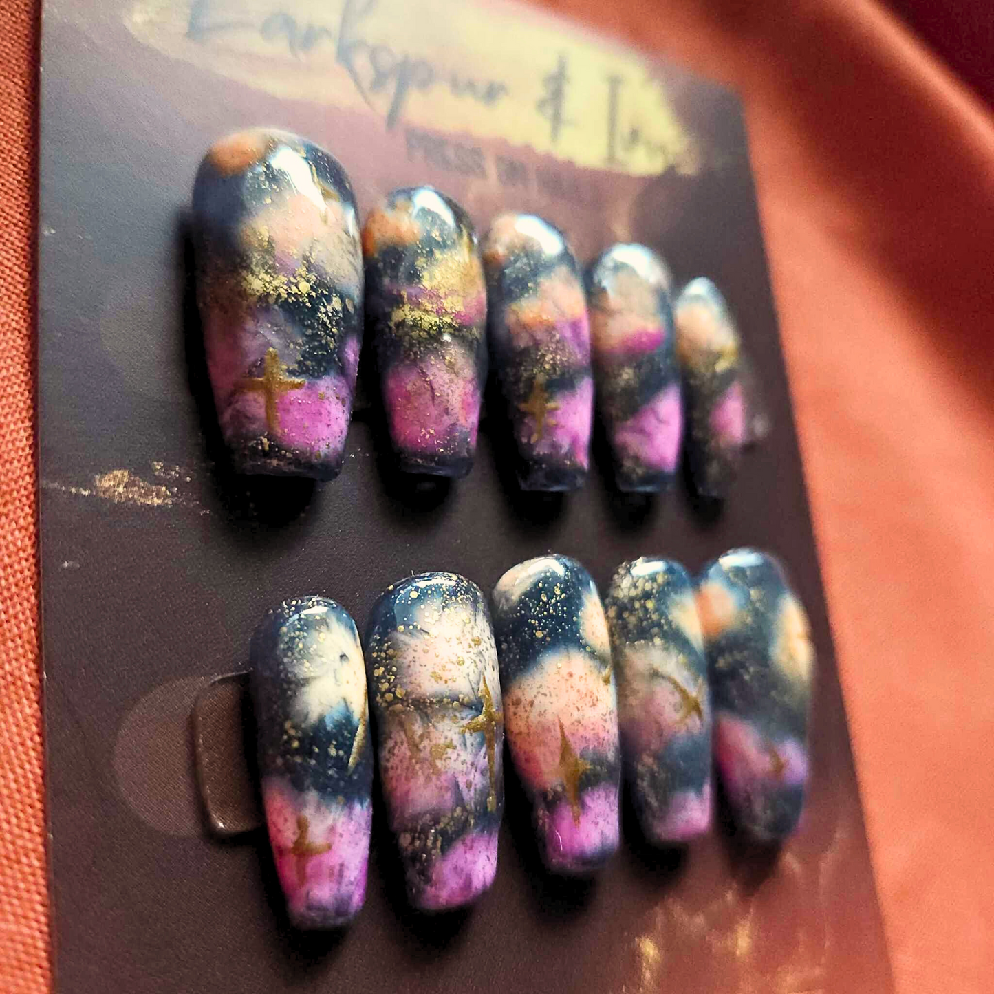Medium Natural Coffin Sunset Clouds Celestial Renaissance Apres Gel-X Press On Nails