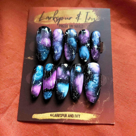 Long Natural Round Galaxy Space Celestial Apres Gel-X Press On Nails