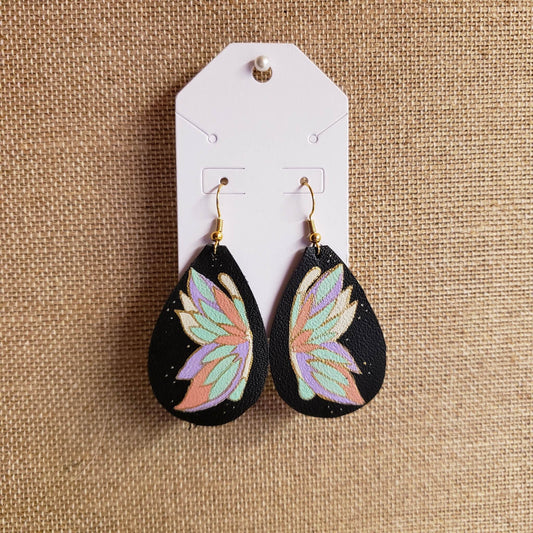 Hand-Painted Fairy Butterfly Wing Leather Earrings