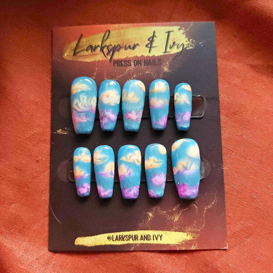 Medium Natural Coffin Sunrise Clouds Apres Gel-X Press On Nails