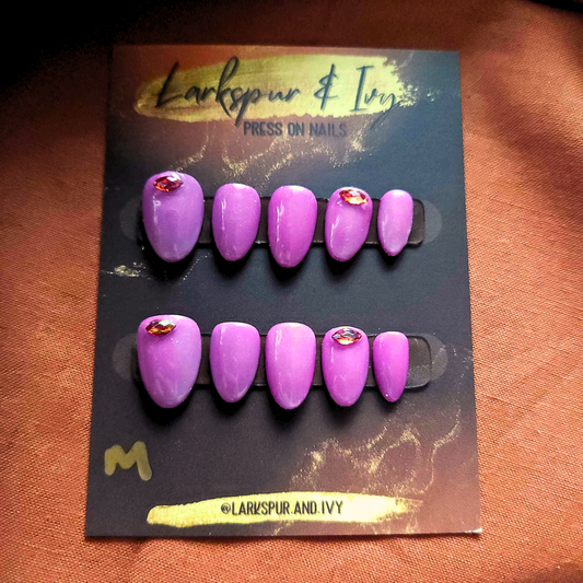 Natural Round Extra Short Hot Pink Fuchsia Apres Gel-X Press On Nails with Crystals