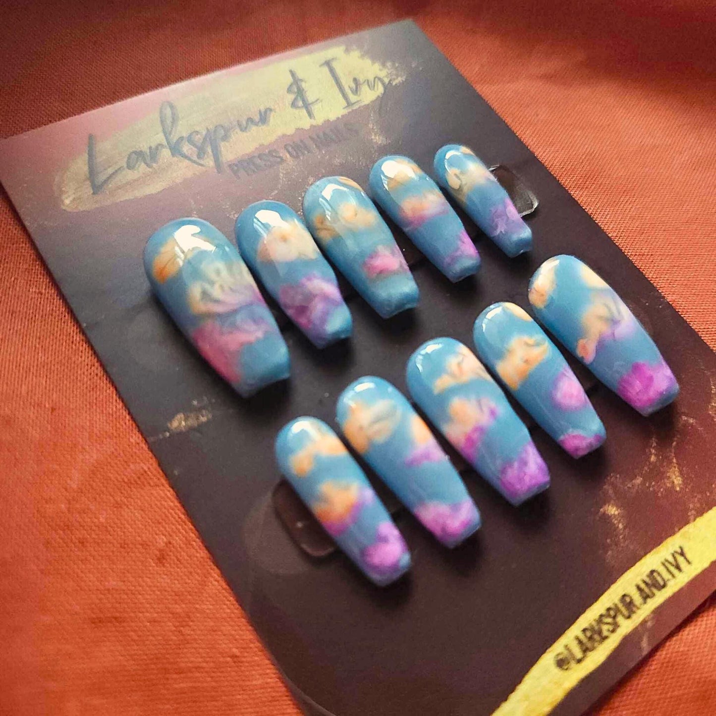 Medium Natural Coffin Sunrise Clouds Apres Gel-X Press On Nails