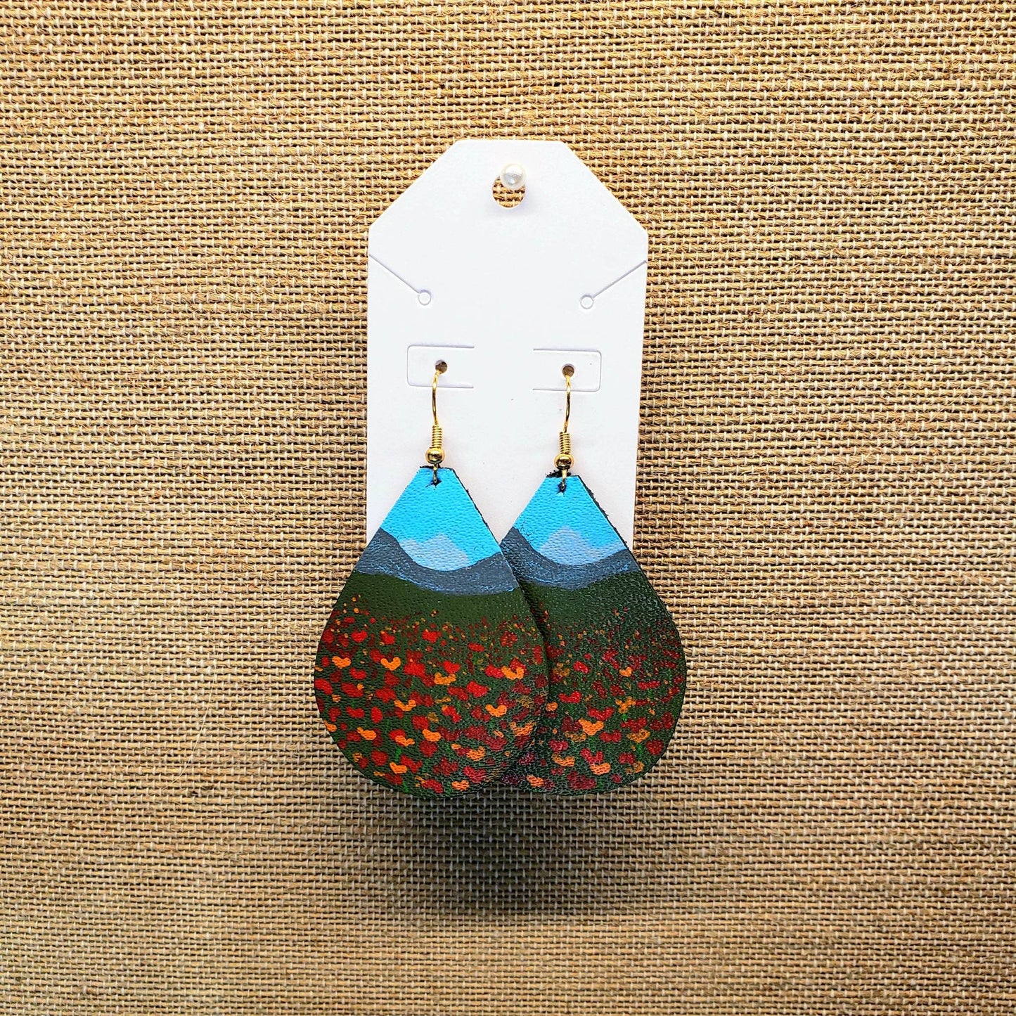 Hand Painted Super Bloom Poppy Leather Earrings