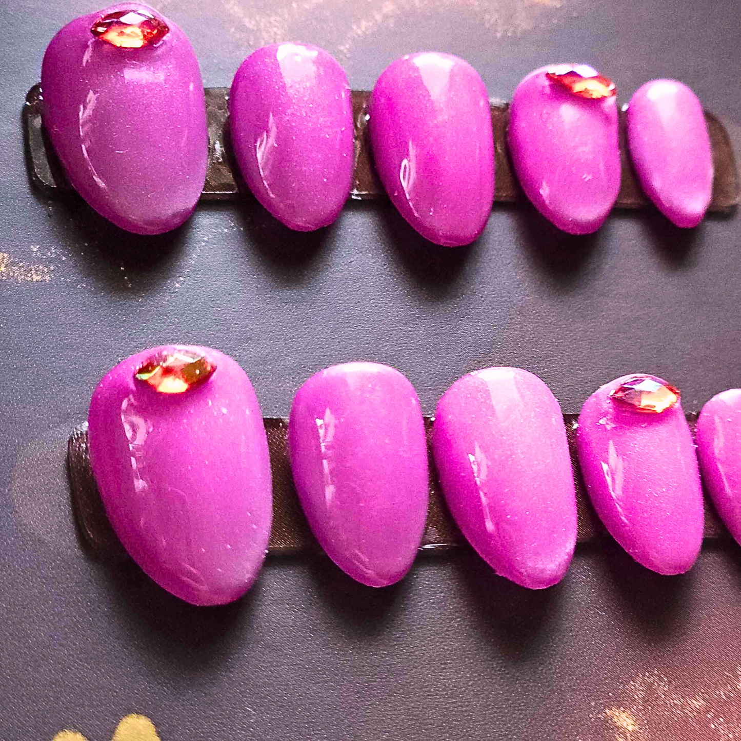 Natural Round Extra Short Hot Pink Fuchsia Apres Gel-X Press On Nails with Crystals