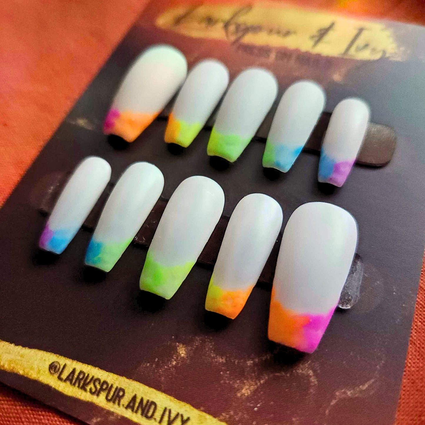Long Sculpted Coffin Matte Rainbow Blend French Tip Apres Gel-X Press On Nails